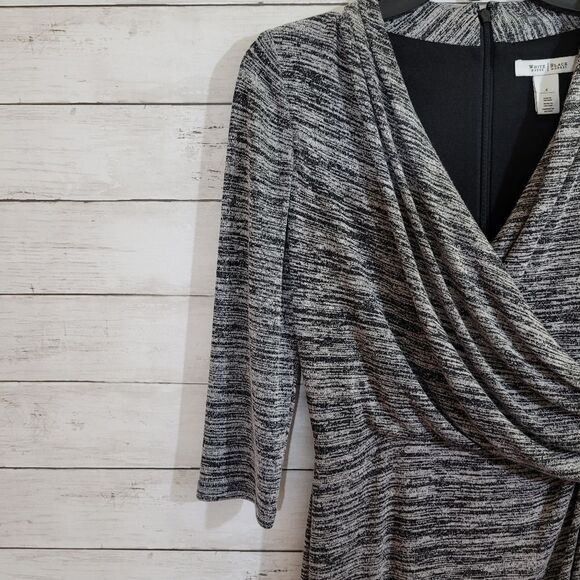 White House Black Market Gray Black Spacedye Soft Knit Faux Wrap Dress Size 4 - Picture 5 of 13